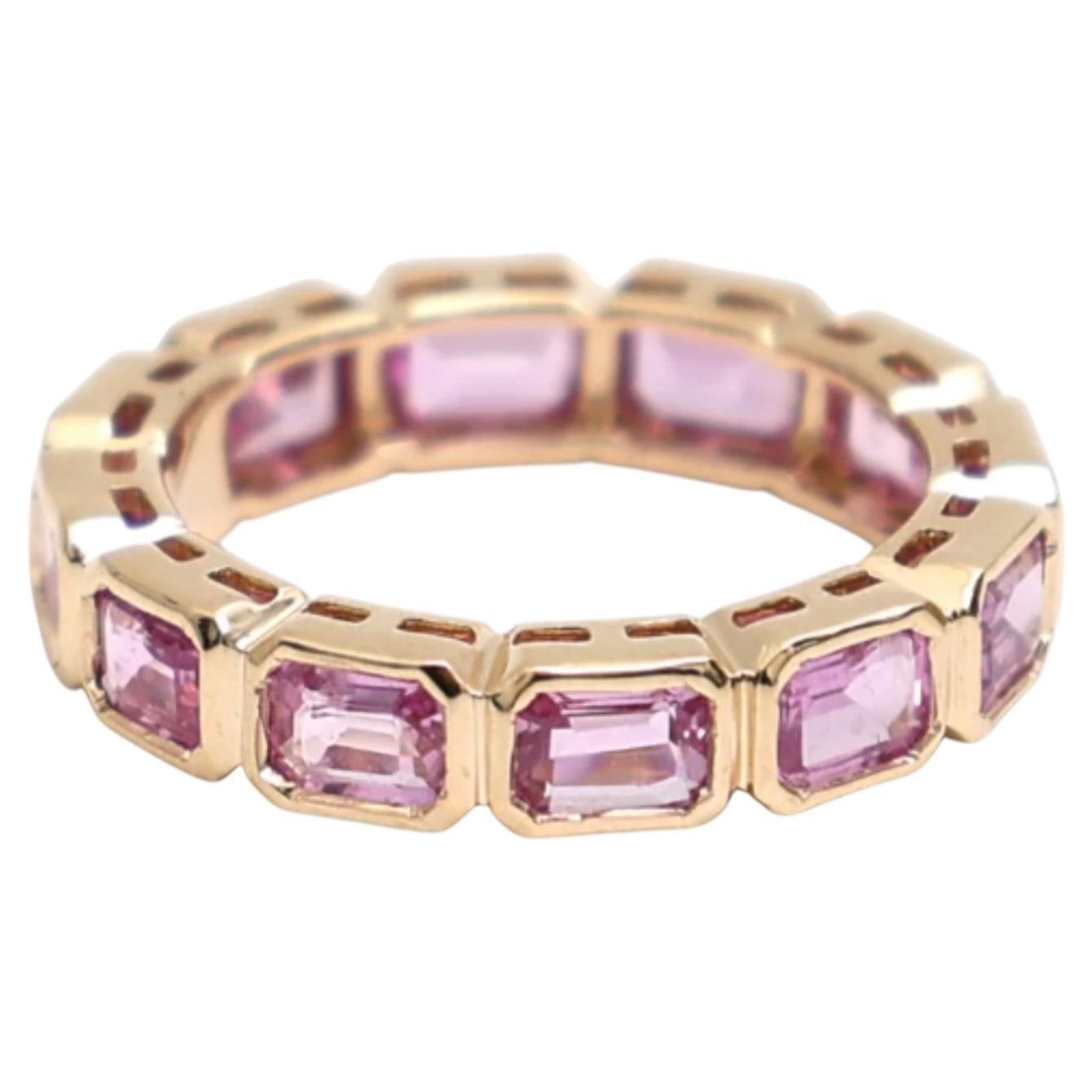 Anillo de zafiro rosa natural de 2,76 ct con corte Asscher, en oro amarillo de 14K