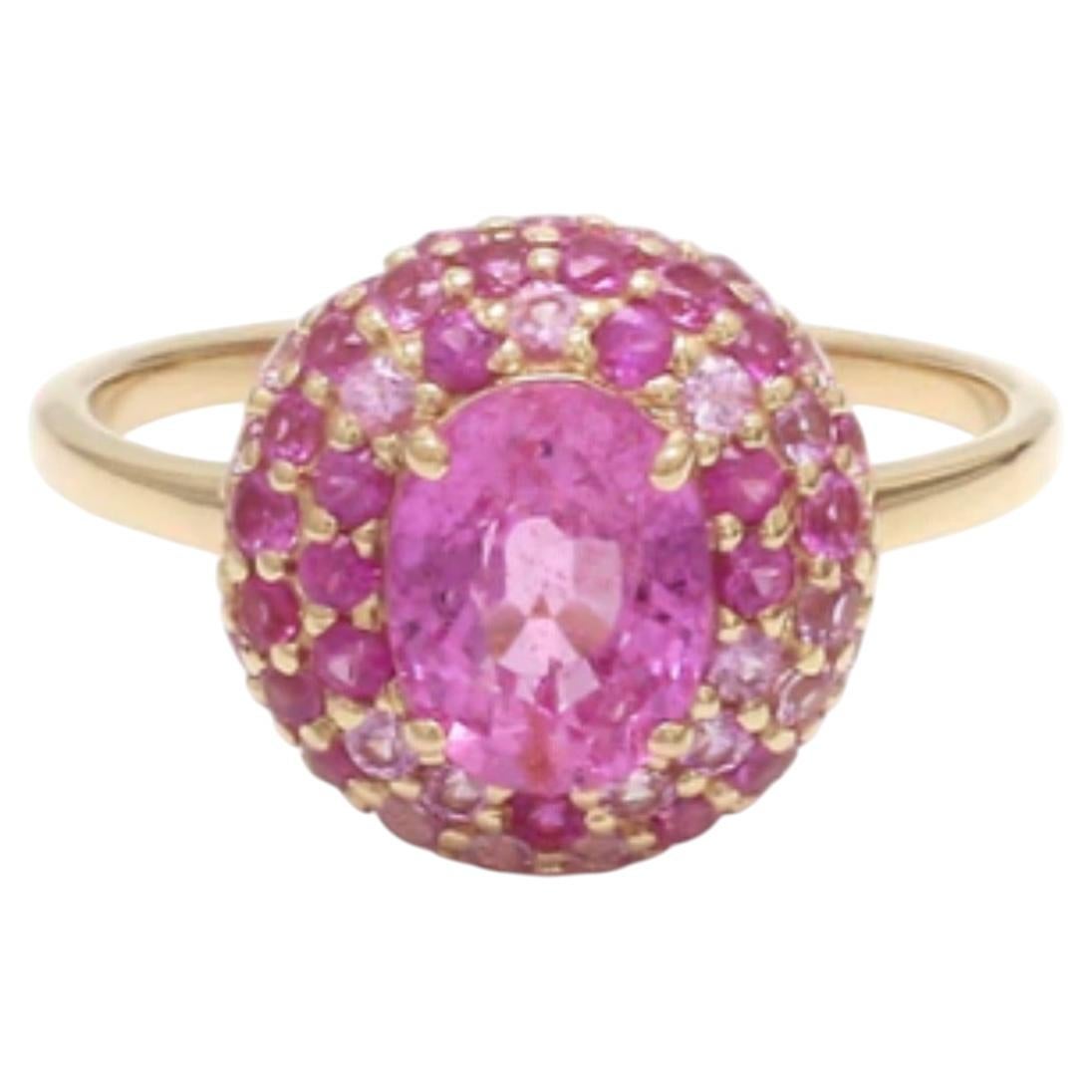 Ring aus 14-karätigem Gold mit rosa Saphir und Diamanten, 2,95 Karat