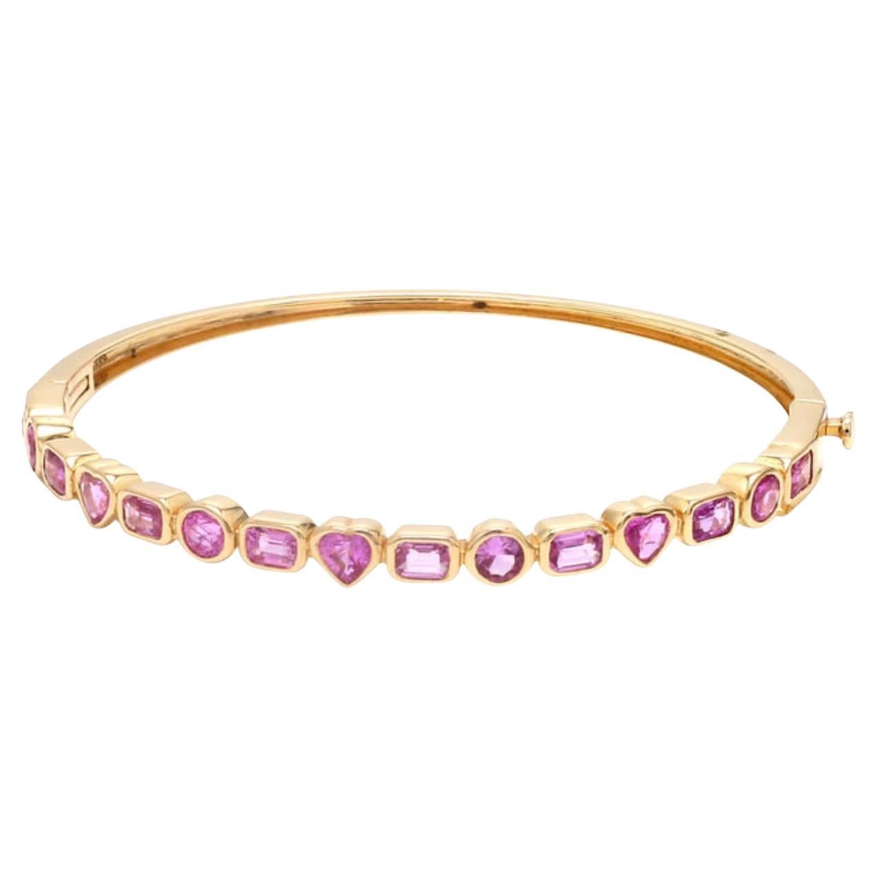 Bracelet en or 14K avec saphir rose naturel 3.89cts