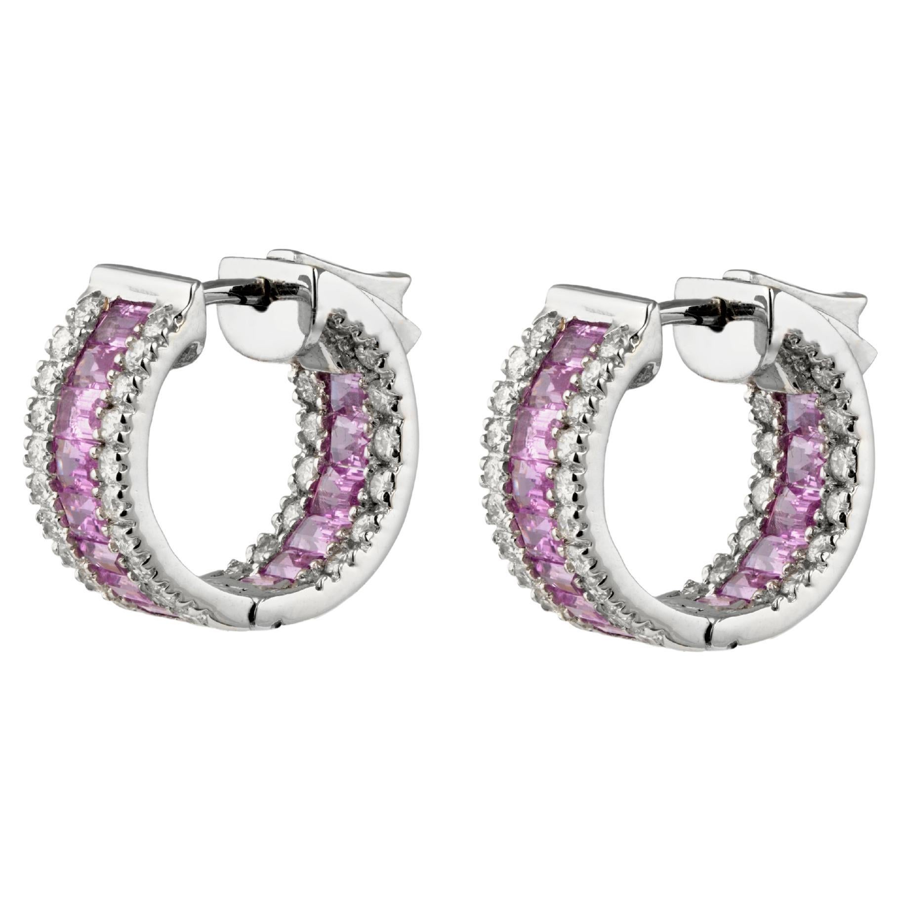 Natural Pink Sapphire 3.98 Carats Earrings and 0.96 Carats Diamonds in 18k Gold For Sale