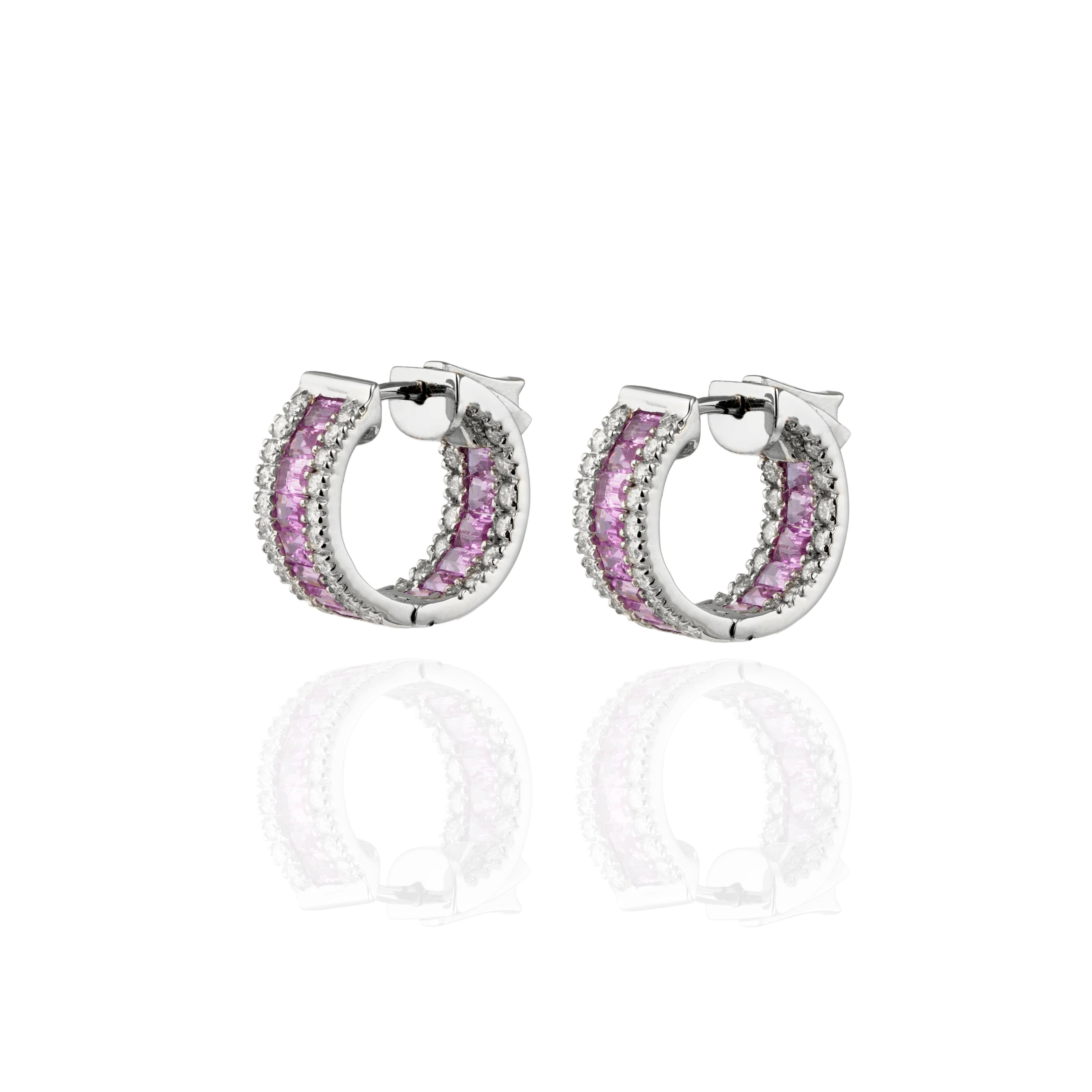 Women's Natural Pink Sapphire 3.98cts & Diamond 0.96cts in 18k Gold 7.08gms Earring For Sale
