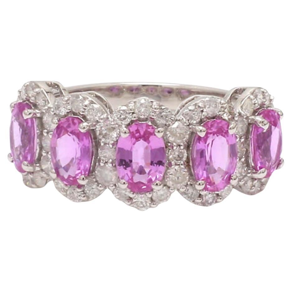 Natürlicher Rosa Saphir 3cts 
Diamant 0.77cts Ring in 18k Gold im Angebot