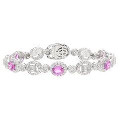 Natural pink sapphire 4.05cts &diamond 3.33cts bracelet in 18k gold