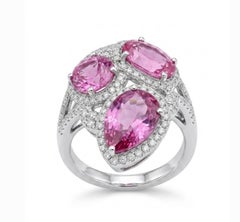 Stunning 18K Gold Pink Sapphire 4.41ct & Diamond 0.51ct Ring, New