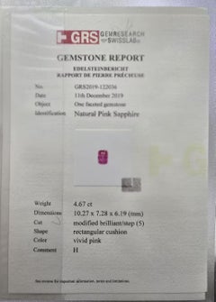 Natural Pink Sapphire 4.67ct Loose Sri Lanka Natural Real Cushion GRS Certified
