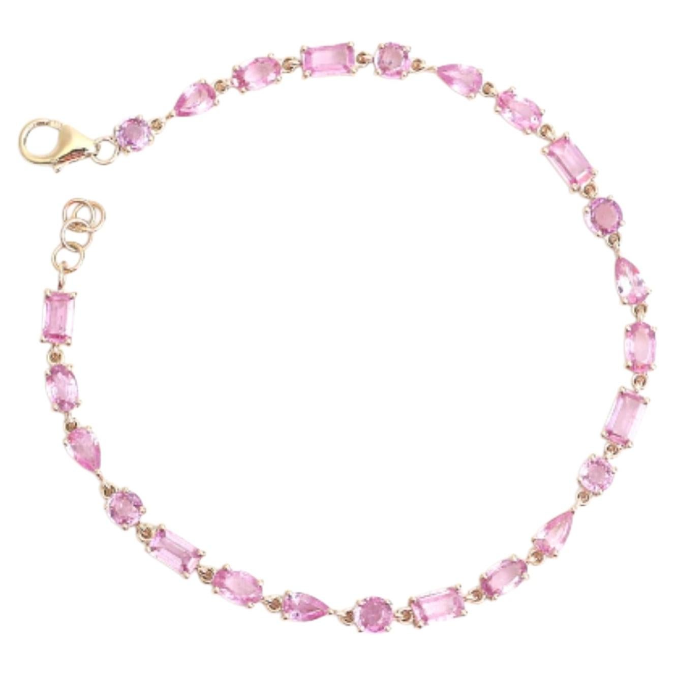 14K Yellow Gold Pink Sapphire Bracelet, 5.90 Carats For Sale