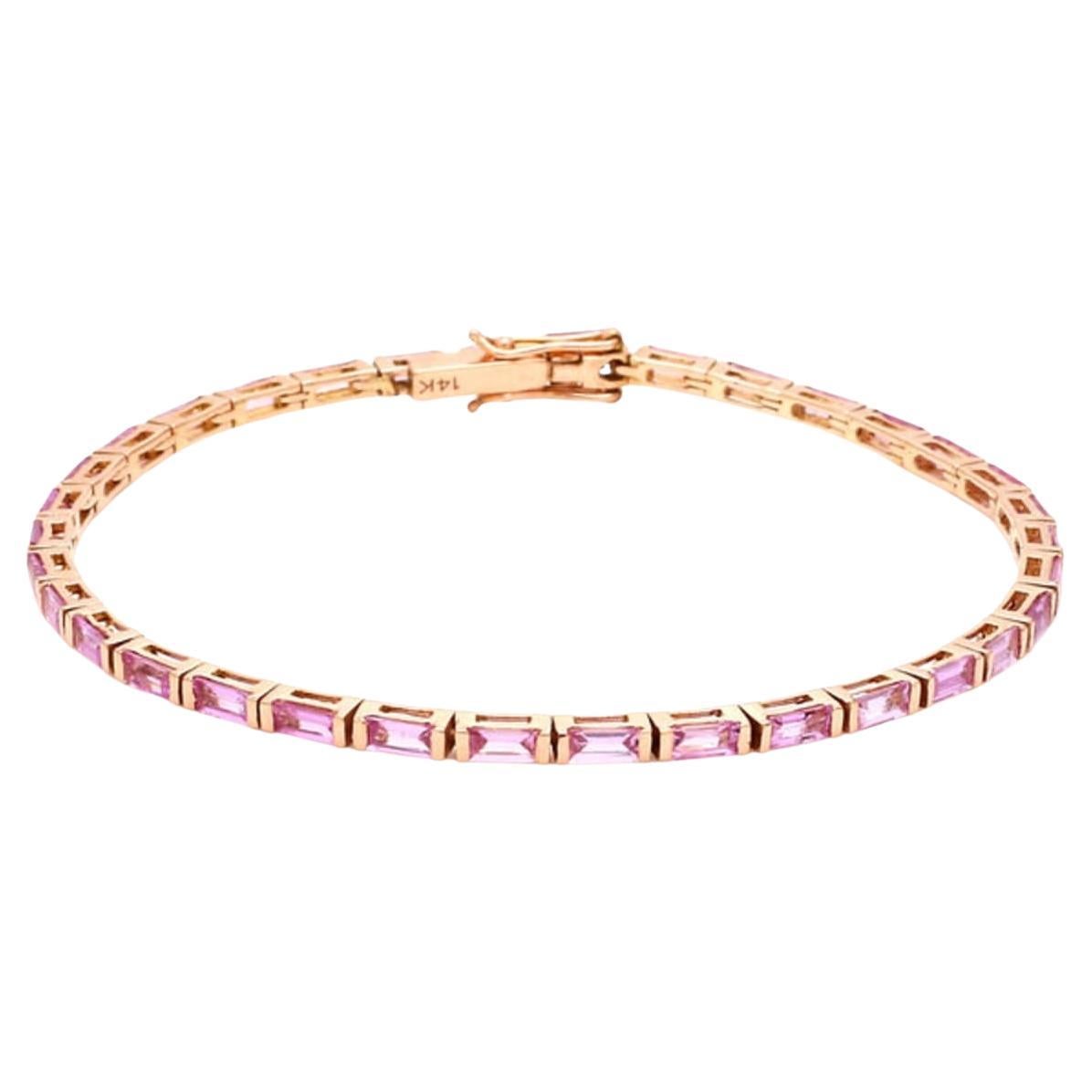 Natural Pink Sapphire 5cts Bracelet in 14K Gold