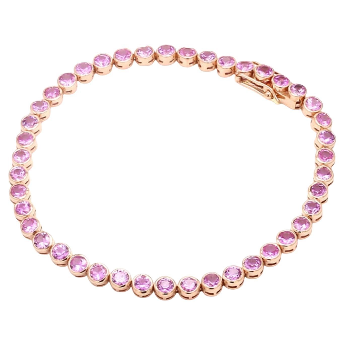 Bracelet en or 14 carats serti de saphirs roses naturels de 5 carats, Inde, nouveau modèle
