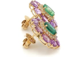 Natural Pink sapphire 5cts & Emerald 2.5cts Earring in 14k Gold