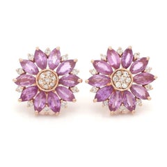14k Gold Pink Sapphire Marquise Earrings with Diamonds, 6.27ct