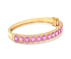 Natural Pink Sapphire 6.64cts & Diamond 0.86cts Bracelet in 14K Gold