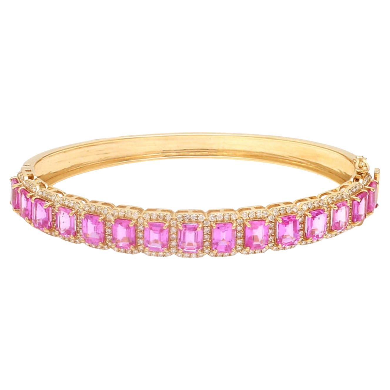 Bracelet en or 14K avec saphir rose naturel 6,64cts et diamant 0,86cts