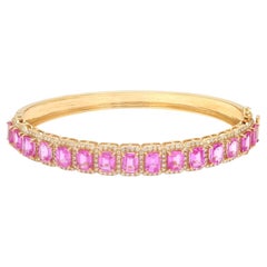 Bracelet en or 14K avec saphir rose naturel 6,64cts et diamant 0,86cts
