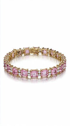 Natürlicher rosa Saphir 6,67cts & Diamant 0,47cts Armband in 14k Gold