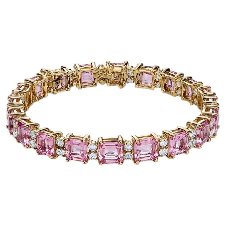 Bracelet en or jaune 14 carats serti d'un saphir rose de 6,67 carats et d'un diamant de 0,47 carat