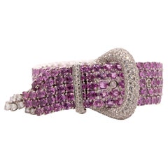Natural Pink Sapphire and Diamond Belt Buckle Bracelet
