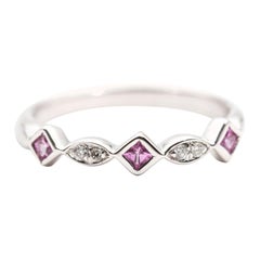 Natural Pink Sapphire and Diamond Bridal Eternity Ring in 10 Carat White Gold