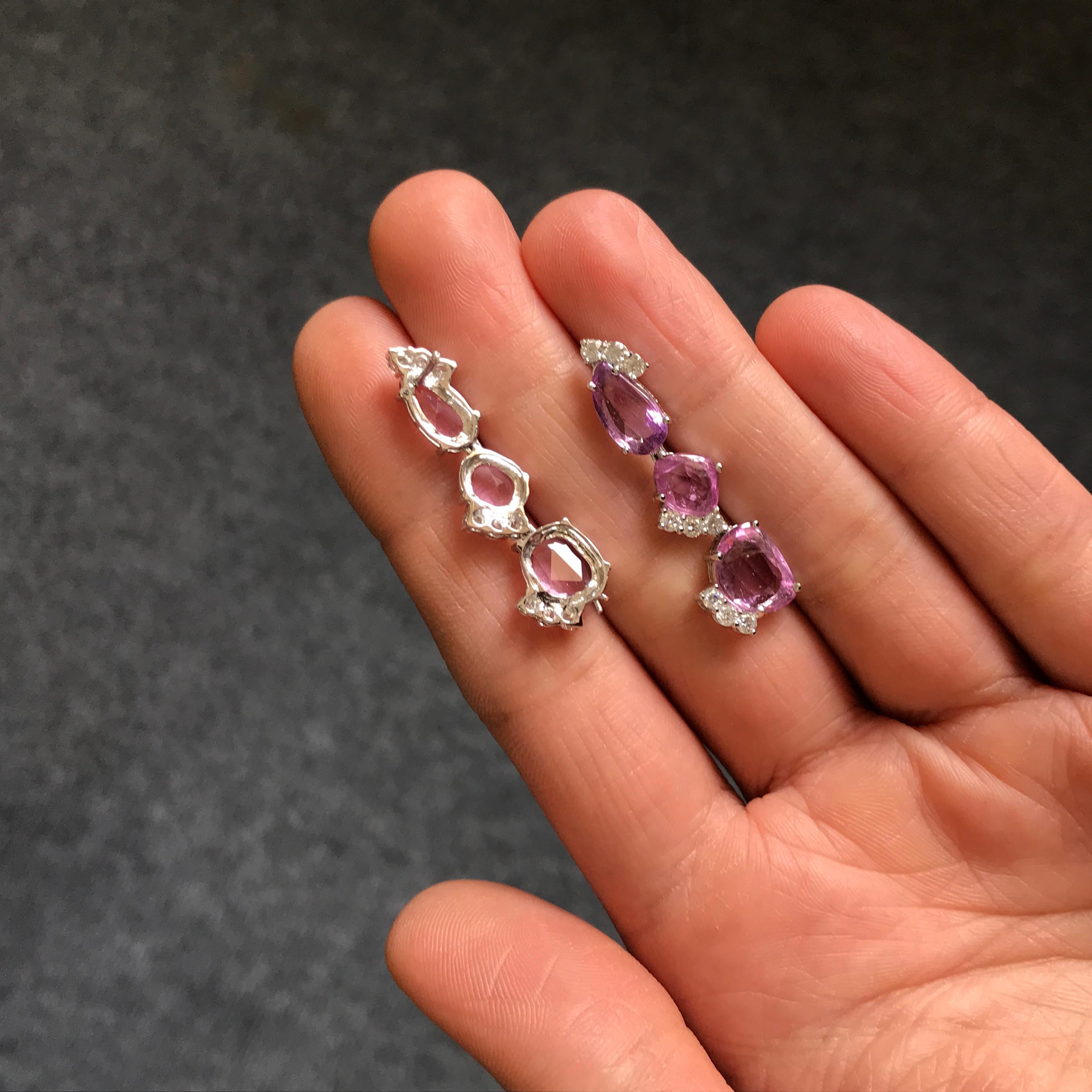 Modern Natural Pink Sapphire and Diamond Dangling Earring