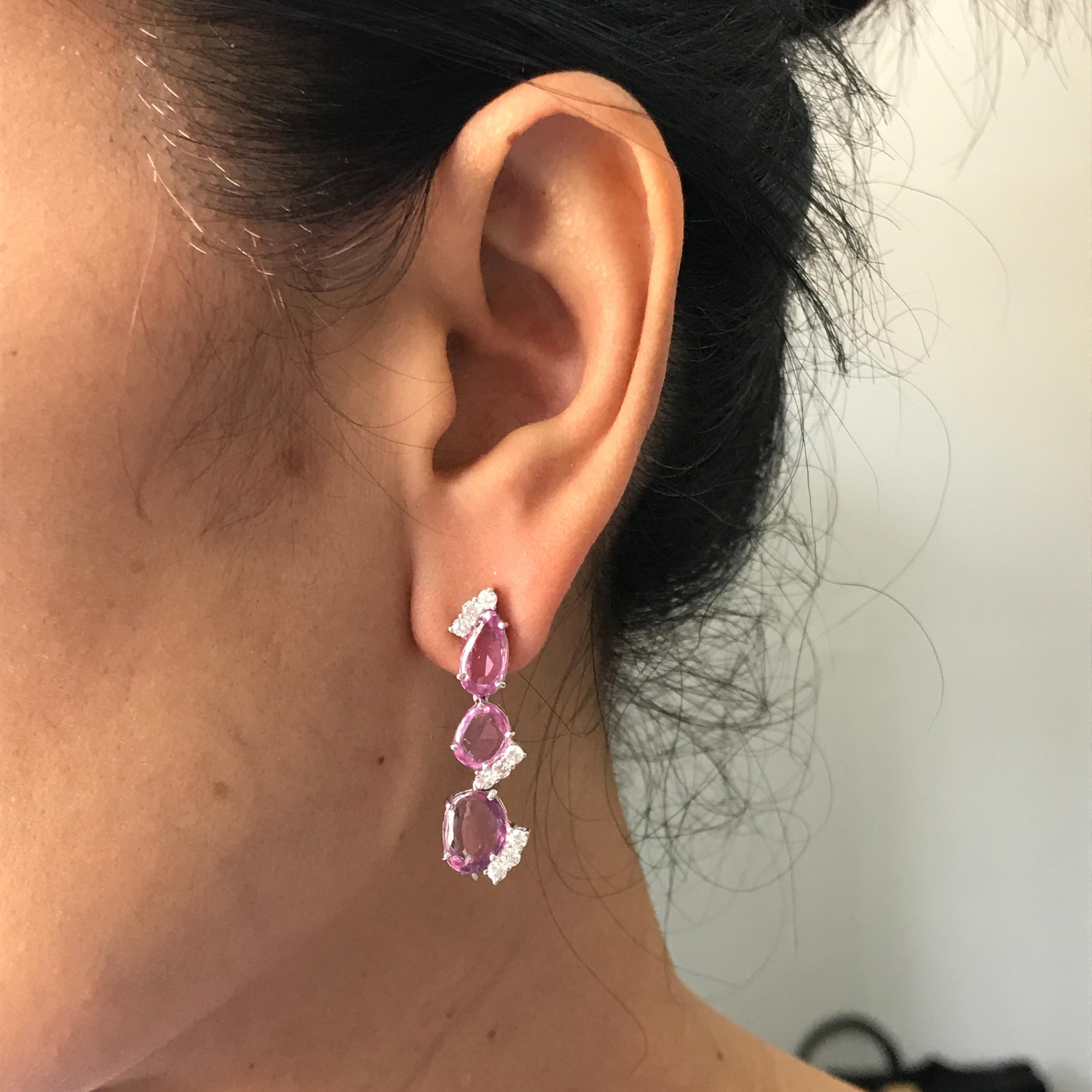 Rose Cut Natural Pink Sapphire and Diamond Dangling Earring