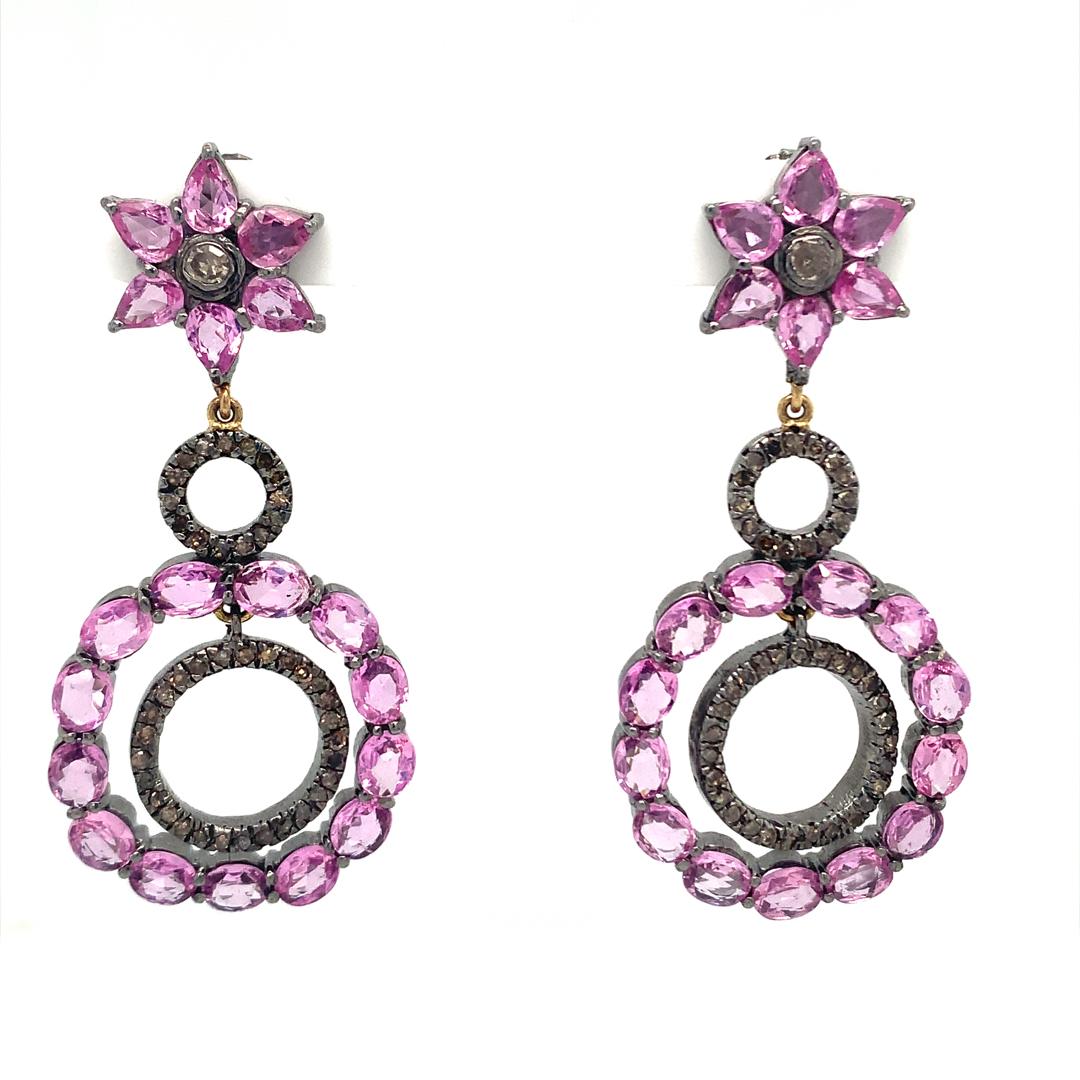 Natural pink sapphire and diamond earring in silver For Sale 1