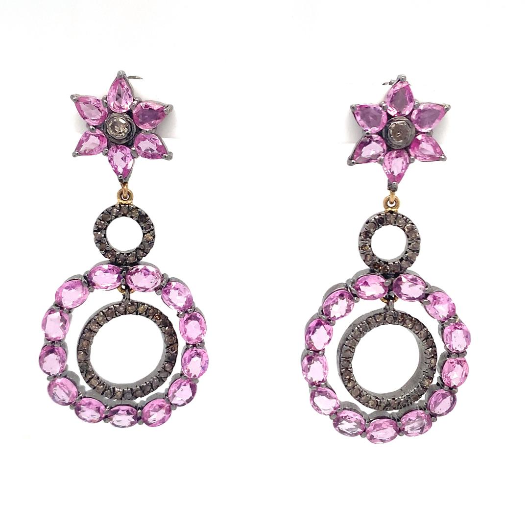 Natural pink sapphire and diamond earring in silver For Sale 2