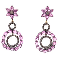 Natural pink sapphire and diamond earring in silver