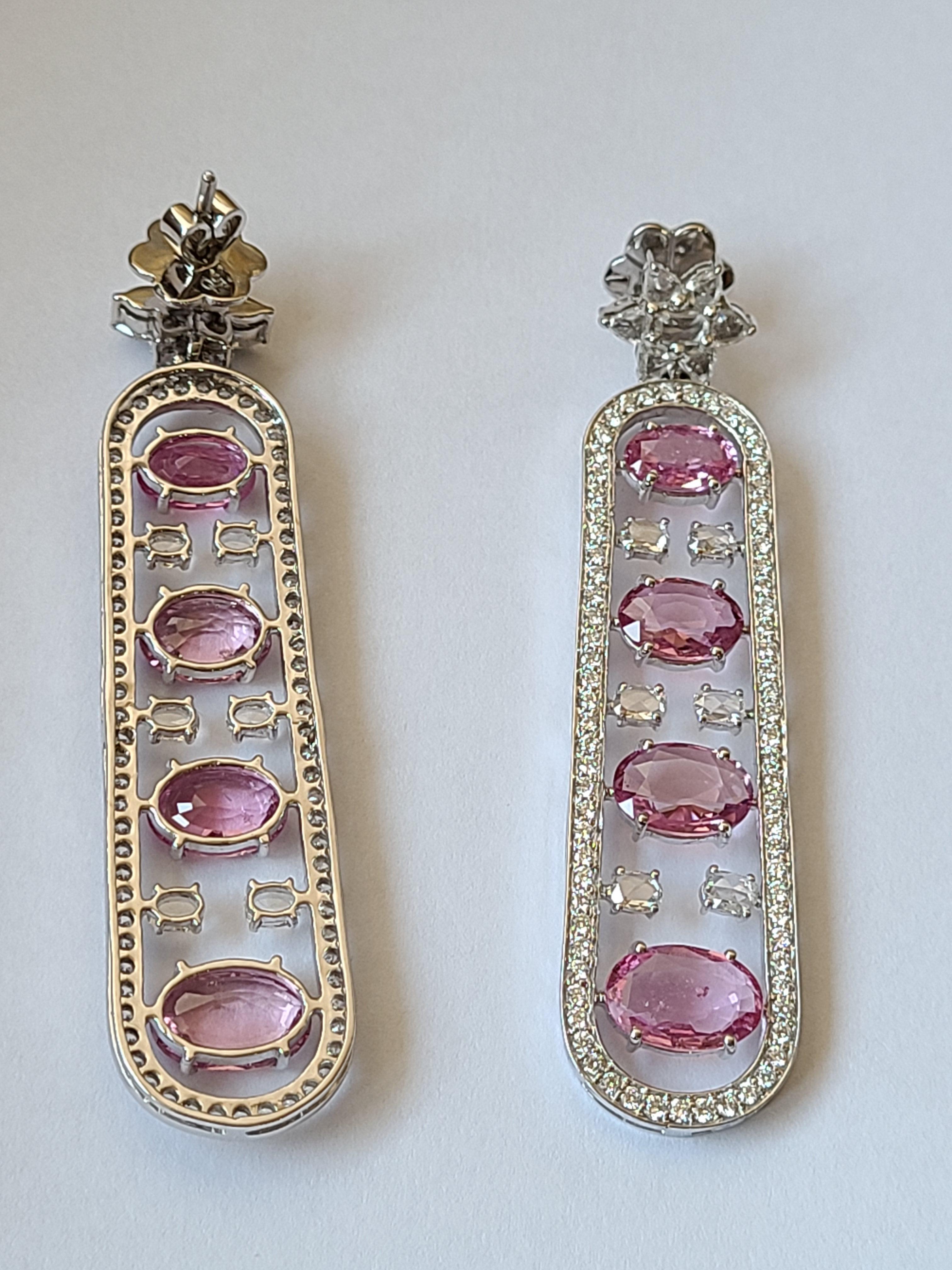 Women's Natural Pink Sapphire and Diamond Earrings Set in 18 Karat Gold