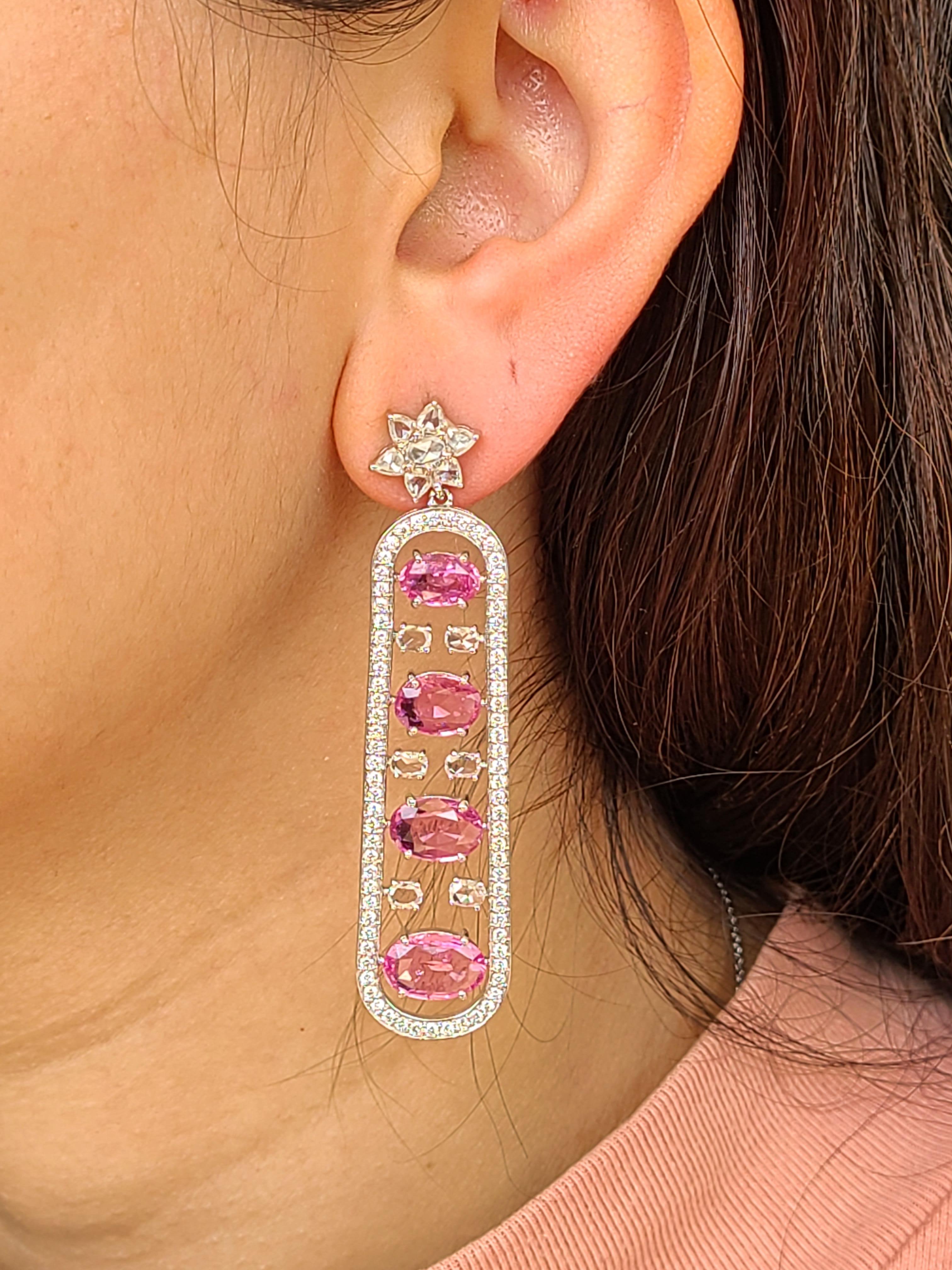 Natural Pink Sapphire and Diamond Earrings Set in 18 Karat Gold 1