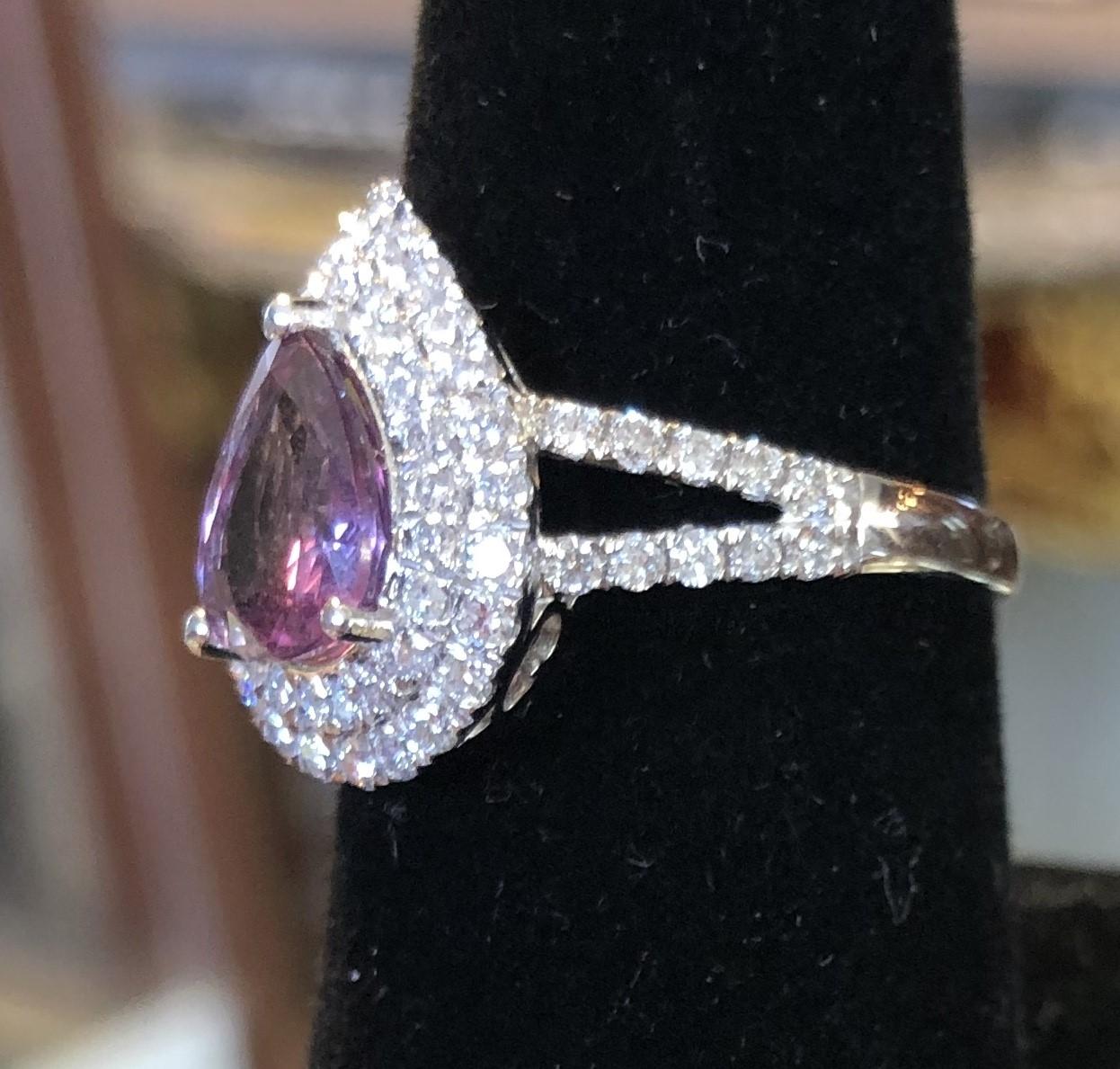 Natural Pink Sapphire and Diamond Ring In Good Condition In Palm Beach, FL