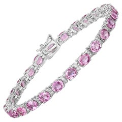 Natural Pink Sapphire and Diamond Tennis Bracelet 12.75 Carats 14k White Gold