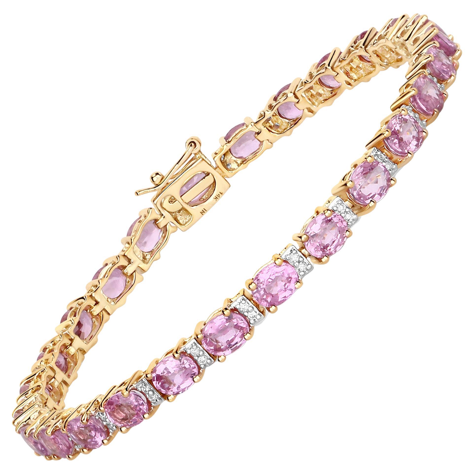 Natural Pink Sapphire and Diamond Tennis Bracelet 12.75 Carats 14k