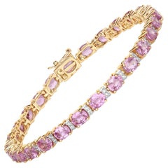 Natural Pink Sapphire and Diamond Tennis Bracelet 12.75 Carats 14k Yellow Gold