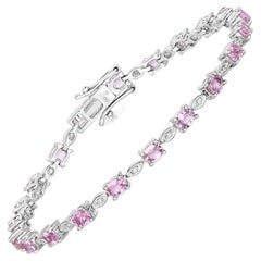 Natural Pink Sapphire and Diamond Tennis Bracelet 4.50 Carats 14k White Gold