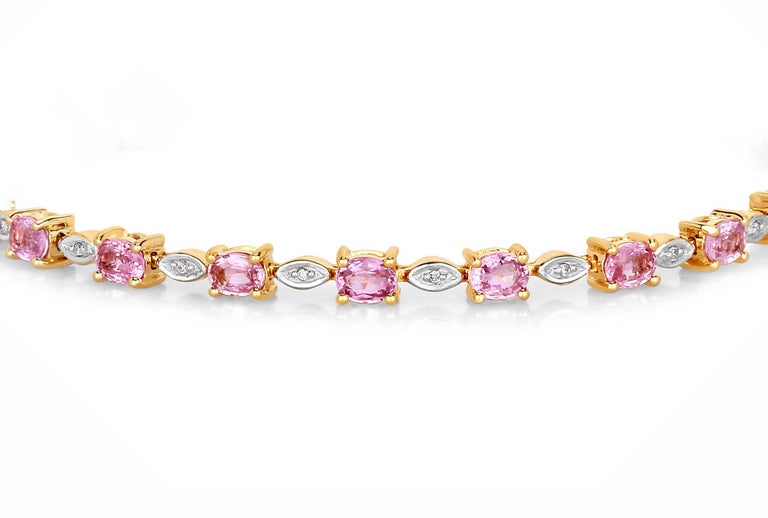 14K Gold Pink Sapphire Color Stoned Tennis Bracelet Yellow Gold