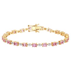 Natural Pink Sapphire and Diamond Tennis Bracelet 4.50 Carats 14k Yellow Gold