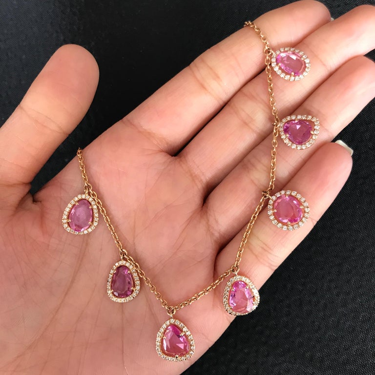 Natural Pink Sapphire and Rose Gold Chain Necklace For Sale at 1stdibs