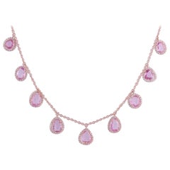 Natural Pink Sapphire and Rose Gold Chain Necklace