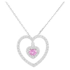 Natural Pink Sapphire White Diamond 14K Gold Pendant Necklace