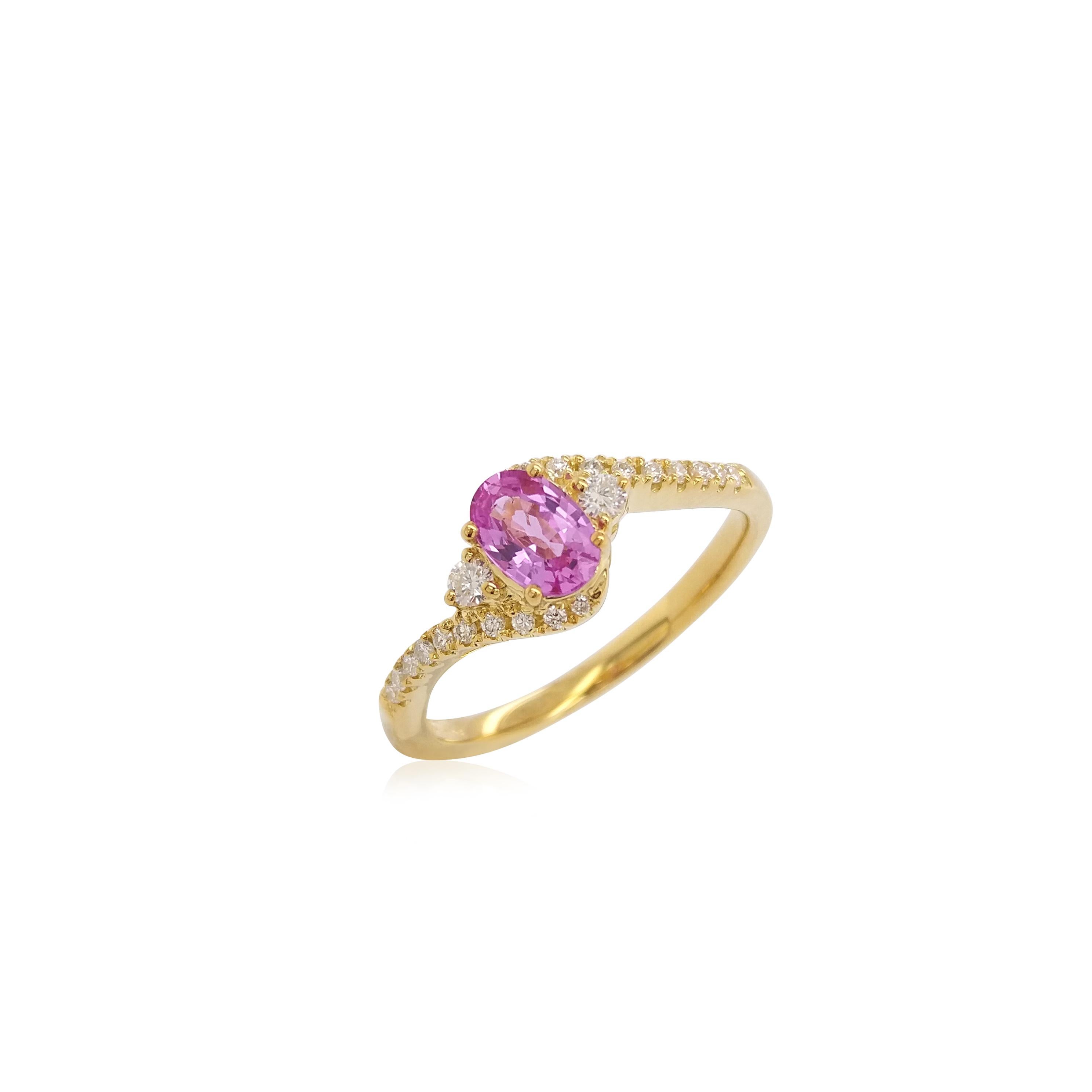 Verlobungsring aus 18 Karat Gold mit natürlichem rosa Saphir und weißem Diamant (Ovalschliff) im Angebot