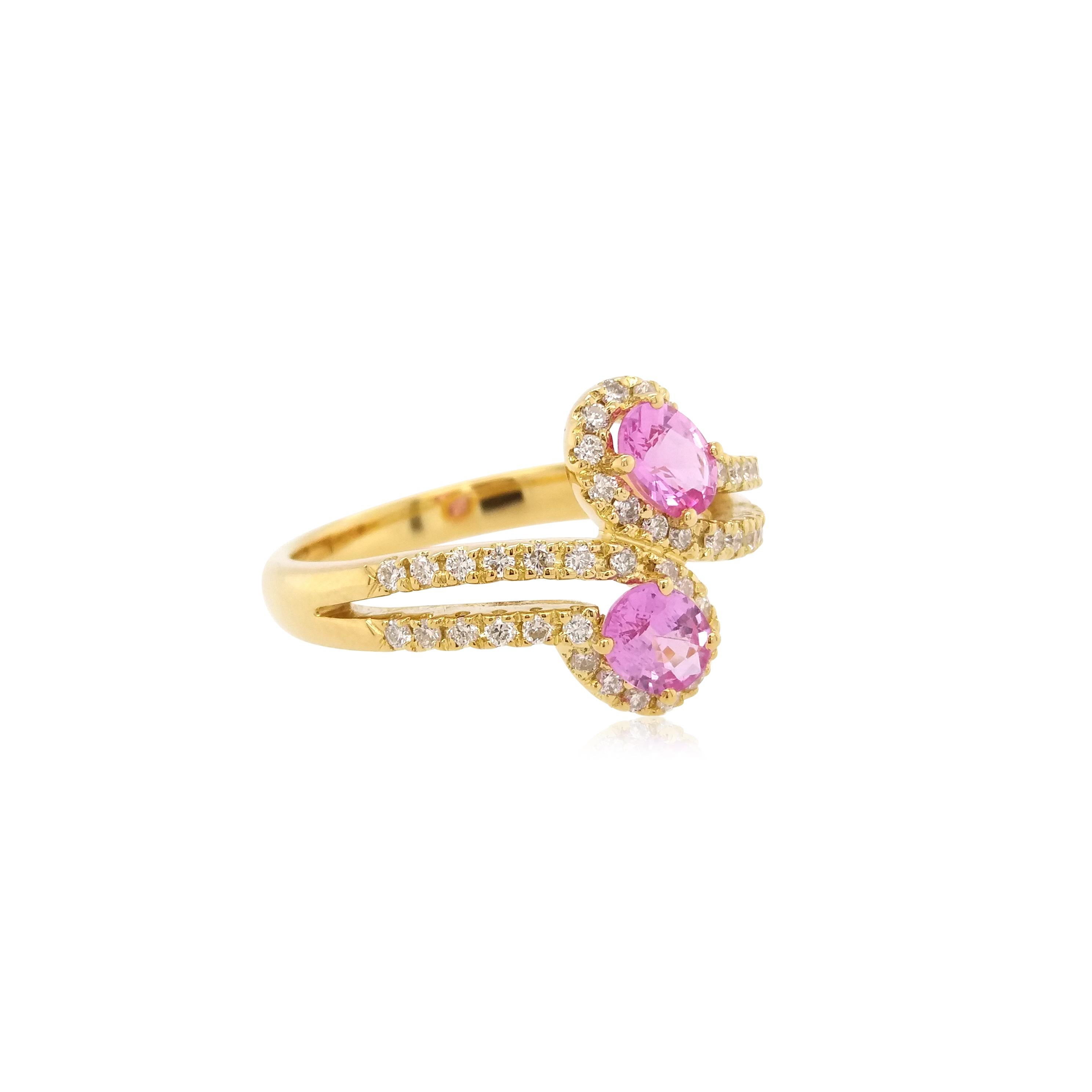 Oval Cut Natural Pink Sapphire White Diamond 18K Gold Engagement Ring For Sale