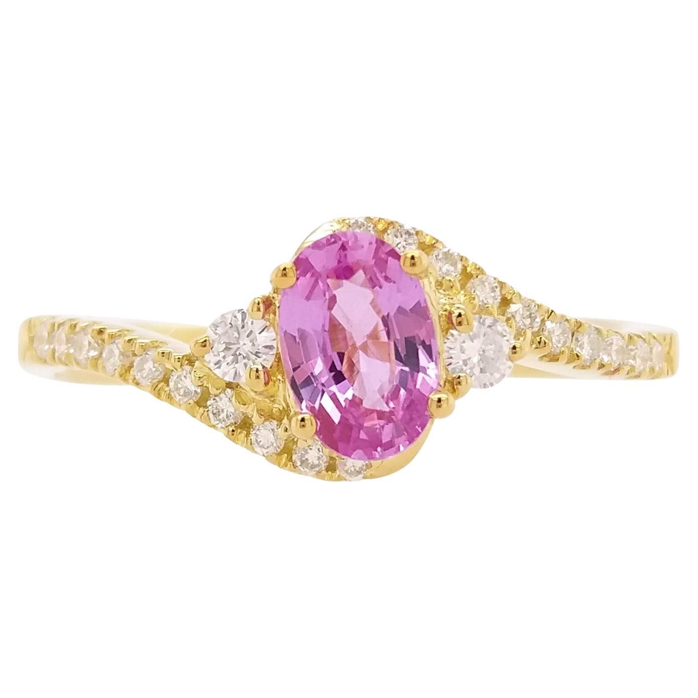 Natural Pink Sapphire White Diamond 18K Gold Engagement Ring For Sale