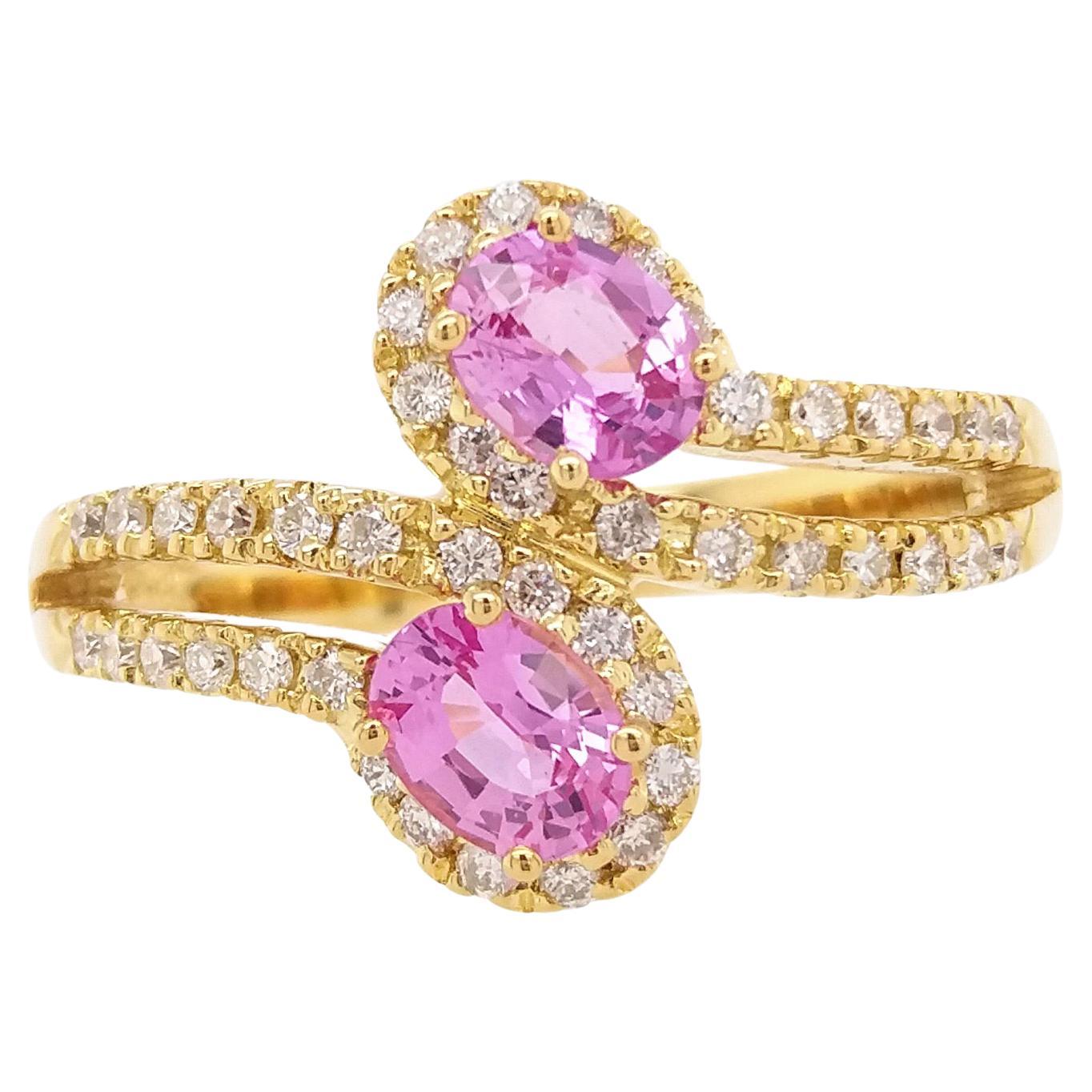 Natural Pink Sapphire White Diamond 18K Gold Engagement Ring For Sale