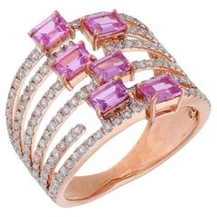 Natural Pink Sapphire
Diamond Baguette Ring in 18k Rose Gold