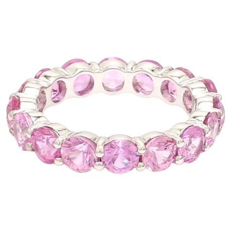 Natural pink sapphire band ring in 14k gold