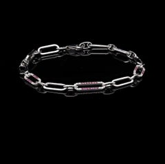 Natural Pink Sapphire, Blue Sapphire & Diamond Bracelet in 18k Gold