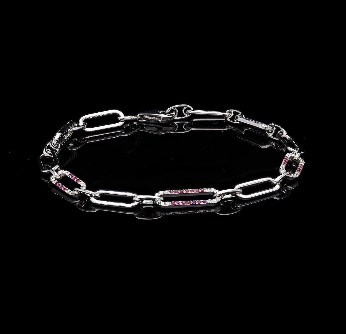 Taglio Asscher Bracciale in oro 18 carati con zaffiro rosa naturale e zaffiro blu e diamanti in vendita