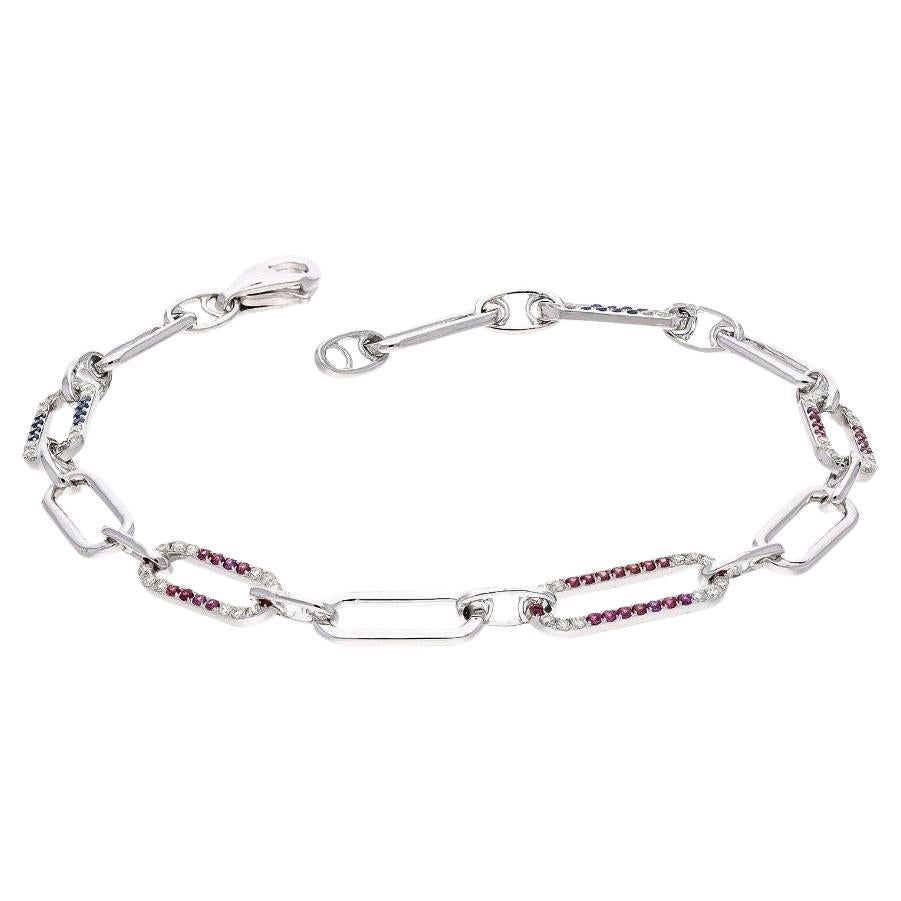 Bracciale in oro 18 carati con zaffiro rosa naturale e zaffiro blu e diamanti