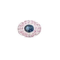 Natural Pink Sapphire & Blue Sapphire Pave Ring in 18Kt White Gold