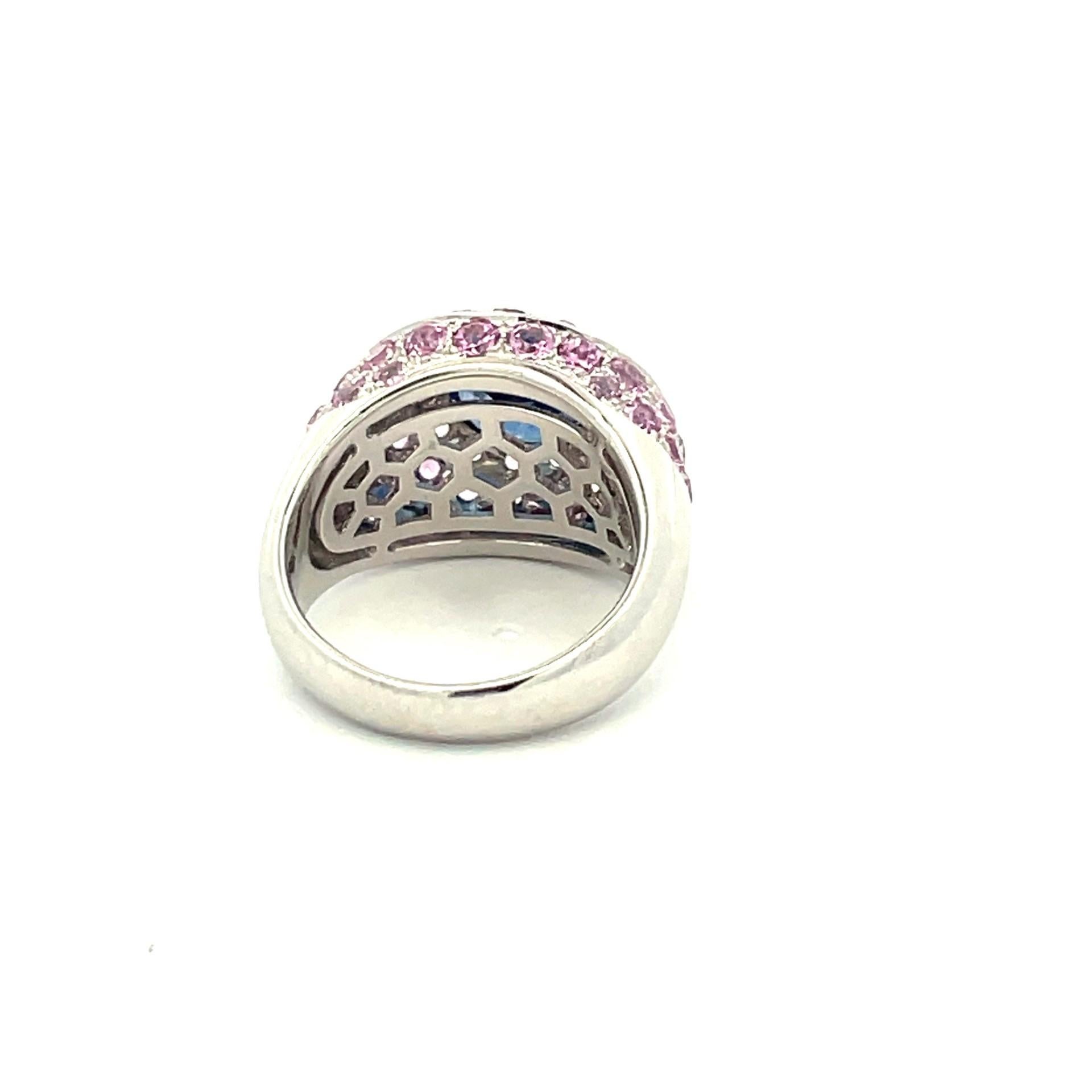 Women's Natural Pink Sapphire & Blue Sapphire Pave Ring in 18Kt White Gold  For Sale
