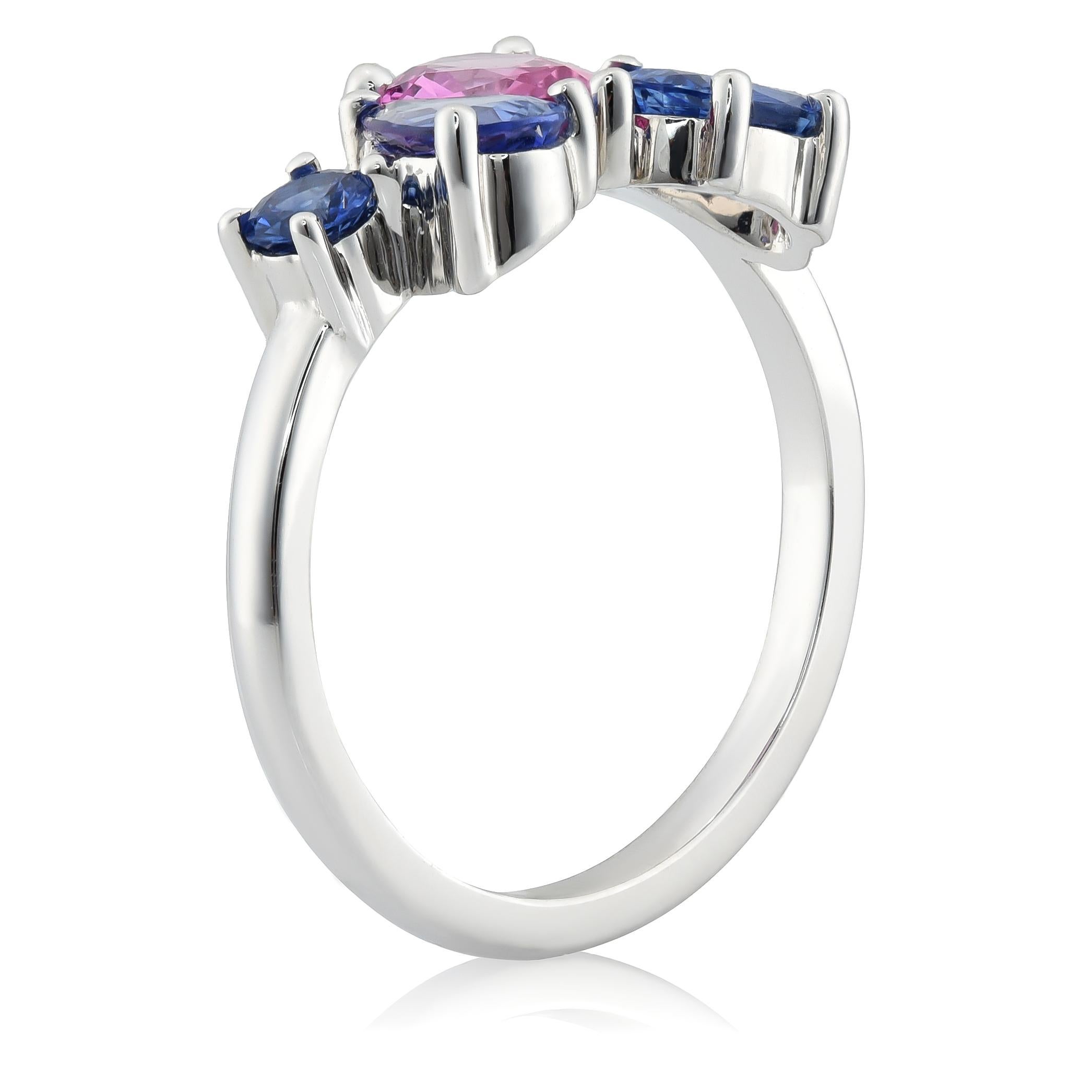 Natürliche rosa und blaue Saphire und Diamant 1,85 Karat TW in 14KWG Ring gefasst (Gemischter Schliff) im Angebot